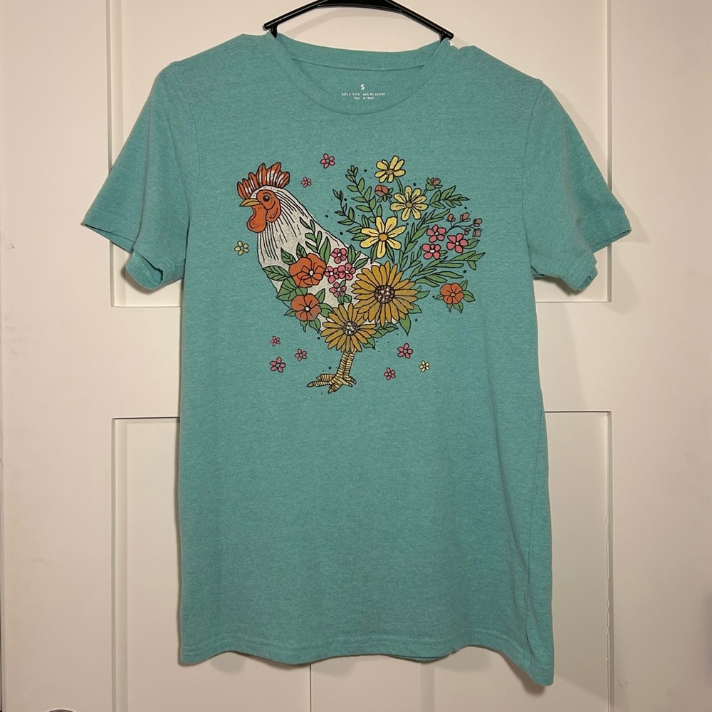 Rural King rooster graphic tee - teal, size S - women’s